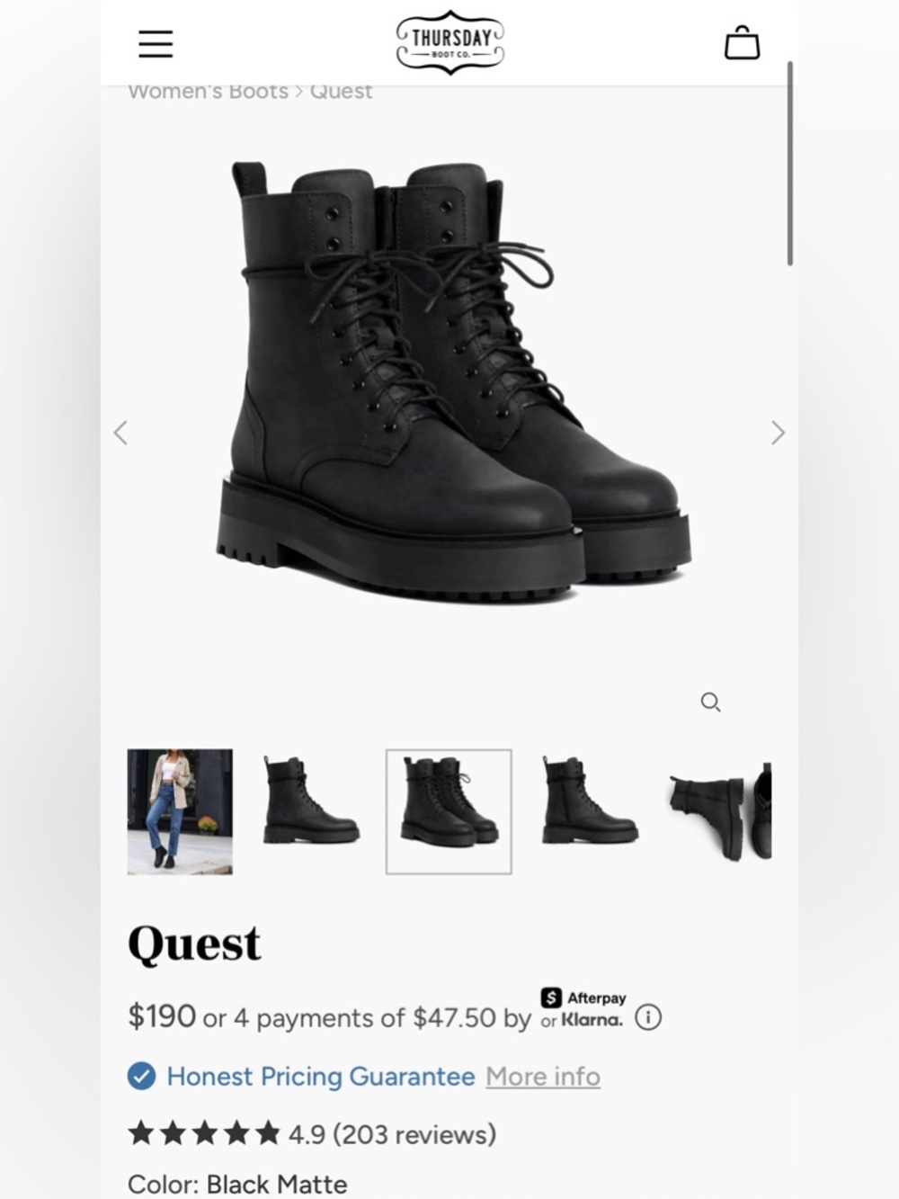 Thursday Quest Black Combat Moto Boots 6 (+) - Picture 6 of 16